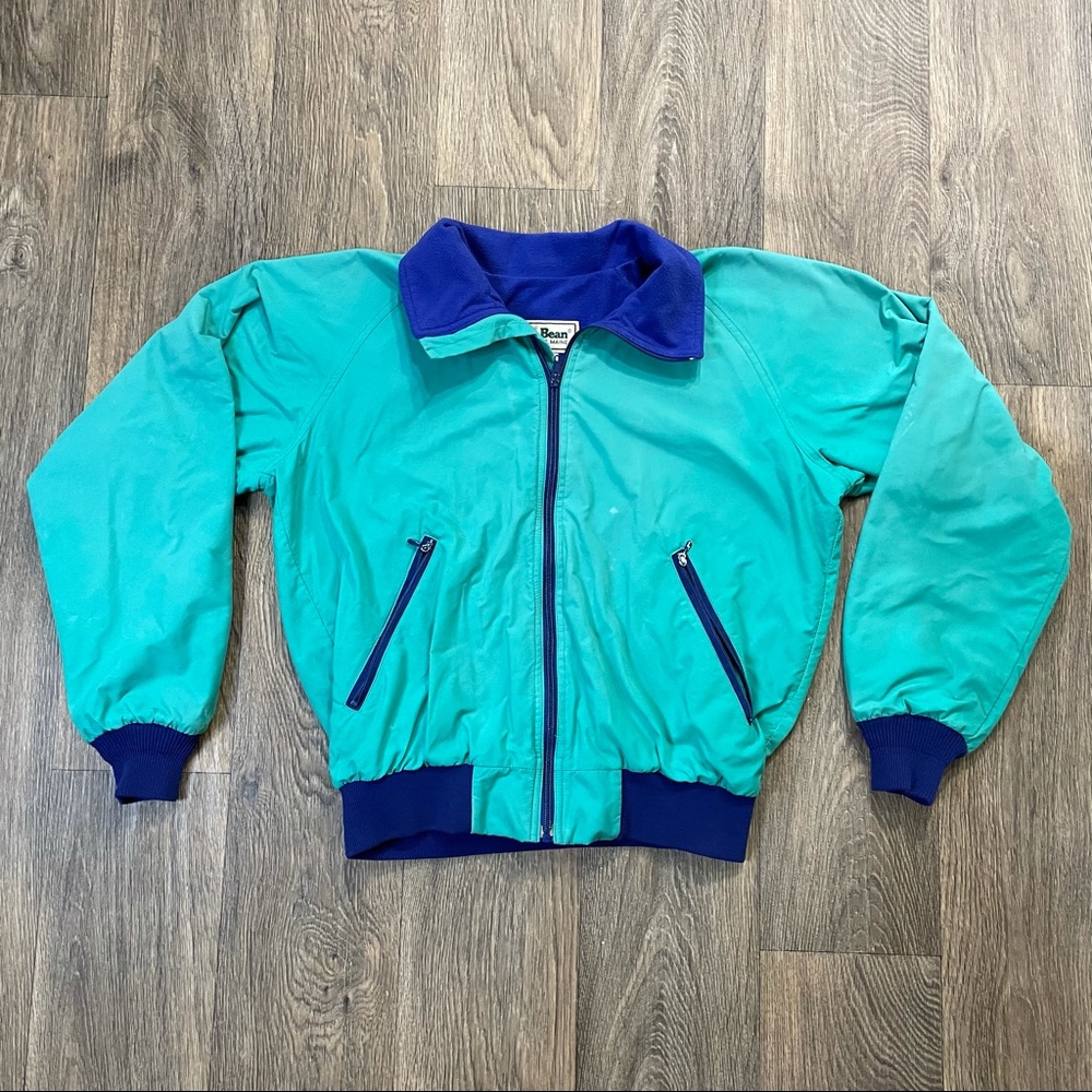 Vintage LL Bean Fleece Lined Jacket Full Zip Green Blue Men's M Warm Up Bomber